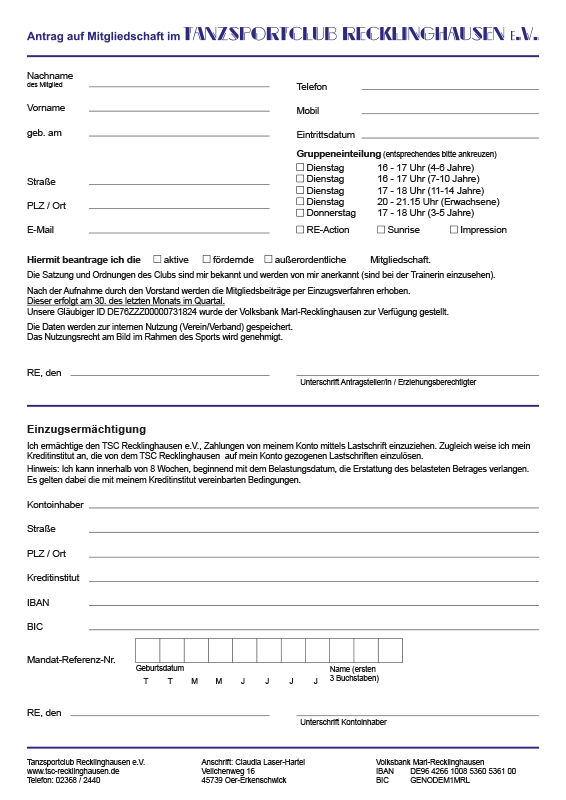 Anmeldung des TSC Recklinghausen